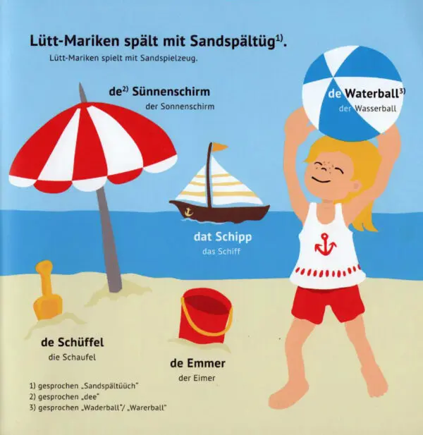 Lütt-Mariken plattdeutsches Bilderbuch/Kinderbuch Am Strand