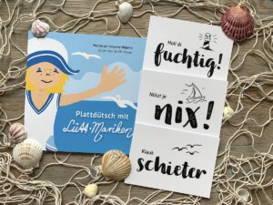 Plattdeutsche Postkarten und plattdeutsches Kinderbuch