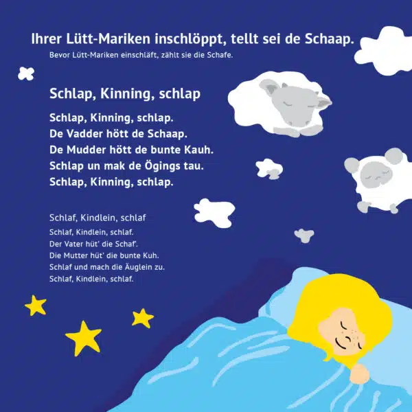 Lütt-Marikens Schlaflied. Ein Auszug aus dem plattdeutschen Kinderbuch „Plattdüütsch mit Lütt-Mariken“ die 3.Auflage
