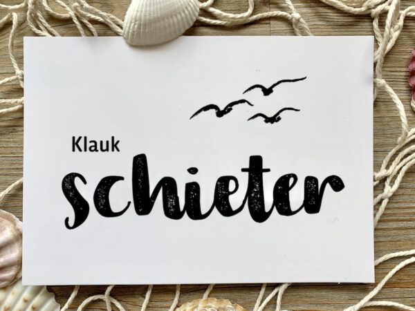 Plattdeutsche Postkarte Klaukschieter mit Möwen